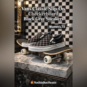 Vans Classic Slip-On Checkerboard Black Gray Sneakers Women’s 7.5 classic